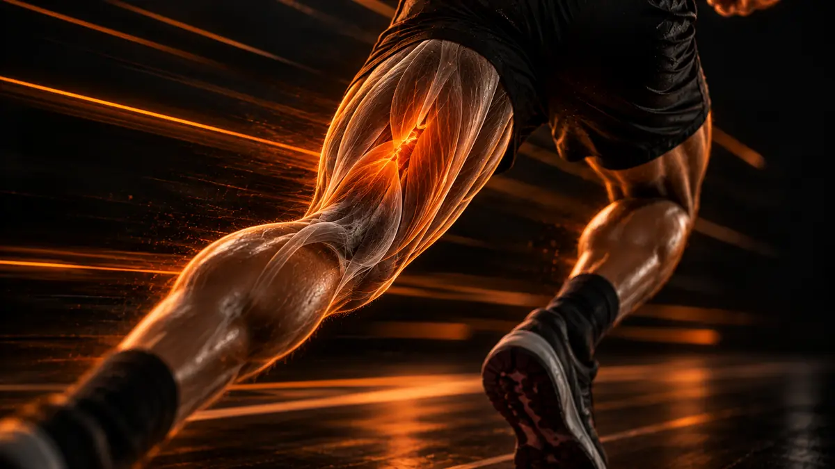 Translucent hamstring of a sprinting athlete